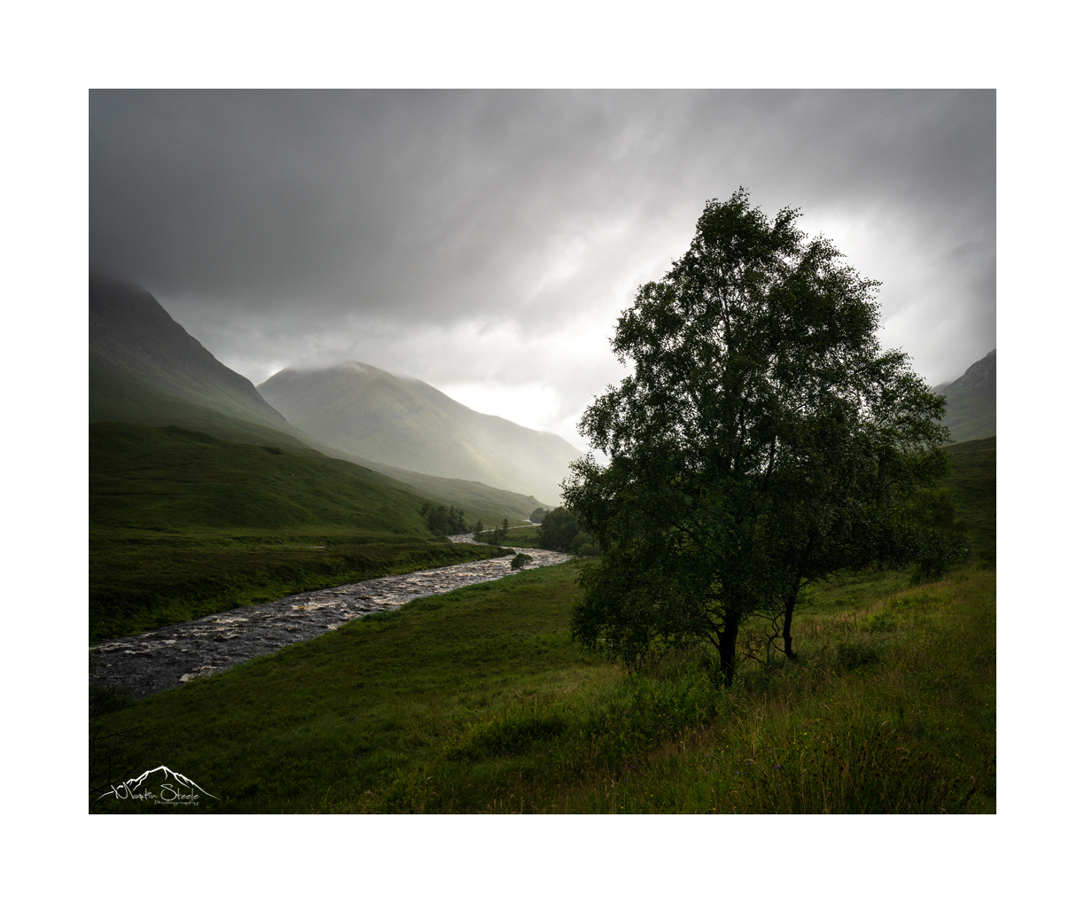 The River Etive flowing into the light
